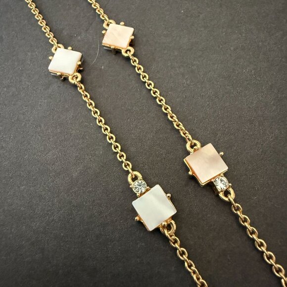 Kate Spade Gold-Tone Mother Of Pearl Necklace Crystal Accents Adjustable Chain - Picture 9 of 16